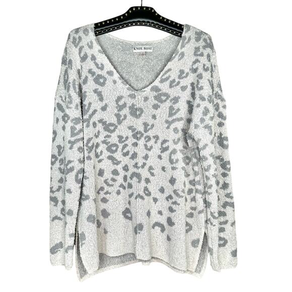Knox Rose Leopard Print Boucle Textured Pullover Sweater Large - Picture 2 of 12